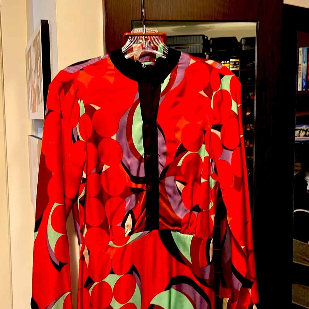 Alexis colorful red dress with belt out of the same silk